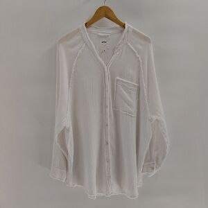 aerie White Button-Down Gauze Shirt